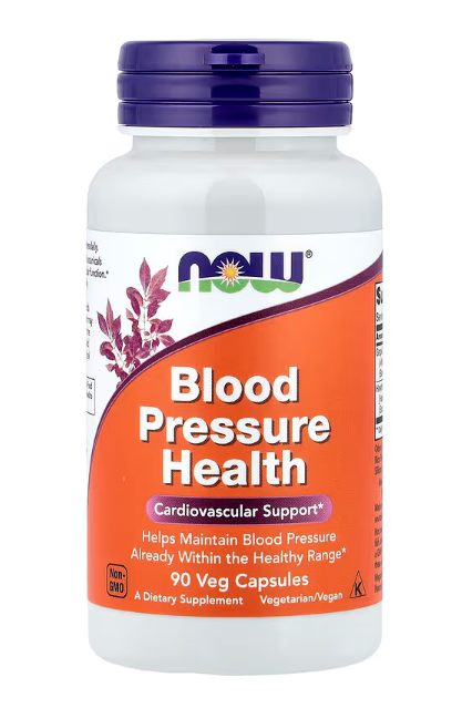 NOW Foods Blood Pressure Health bottle front label cardiovascular support supplement 90 Veg Capsules