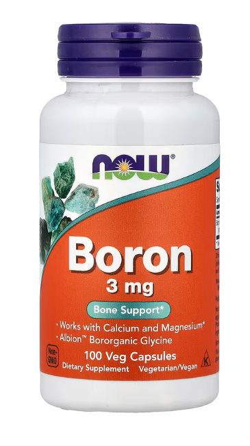 NOW Foods Boron 3 mg 100 veg capsules bottle front label