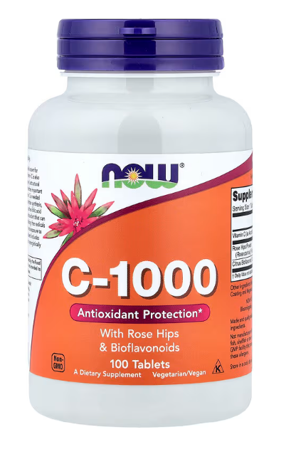NOW Foods C-1000 with Rose Hips and Bioflavonoids vitamin C bottle 100 Tablets