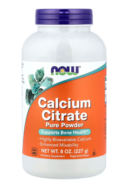 NOW Foods Calcium Citrate Pure Powder 8 oz bottle front label for highly bioavailable calcium and bone health support