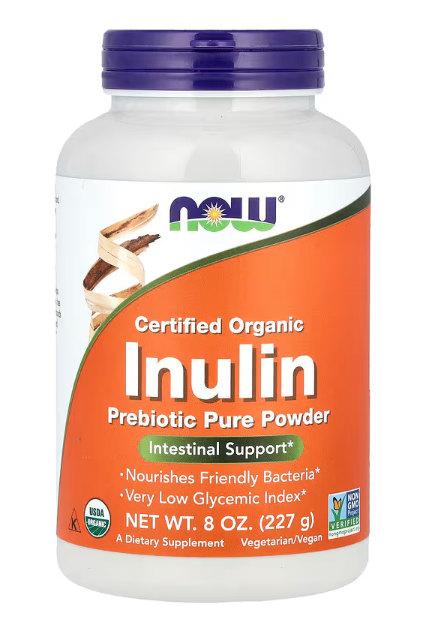 NOW Foods Certified Organic Inulin Prebiotic Pure Powder organic prebiotic fiber supplement 8 oz 227 g container