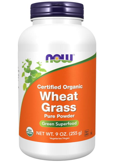 NOW Foods Certified Organic Wheat Grass pure powder green superfood container front label