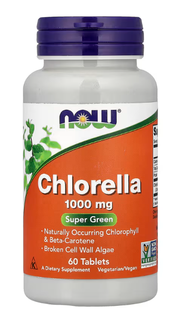 NOW Foods chlorella 1000 mg 60 tablets bottle front label