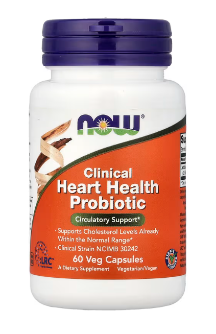 NOW Supplements Clinical Heart Health Probiotic, 60 Veg Capsules, supports cholesterol levels already within the normal range and circulatory health