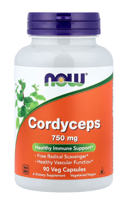 NOW Foods Cordyceps 750 mg 90 Veg Capsules adaptogenic mushroom supplement front label