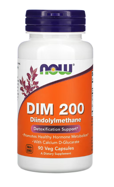 NOW Foods DIM 200 mg 90 veg capsules hormone support supplement bottle front label