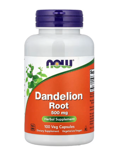 NOW Foods Dandelion Root 500 mg, 100 Veg Capsules bottle front label