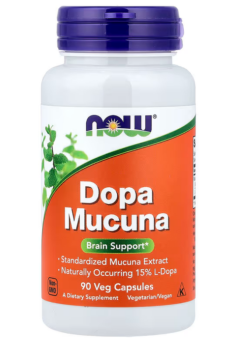 NOW Foods Dopa Mucuna 90 veg capsules bottle front label