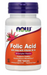NOW Supplements Folic Acid 800 mcg with Vitamin B-12 25 mcg 250 Tablets bottle front label for B complex and heart health support