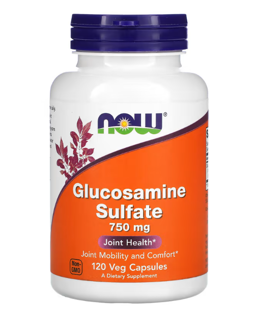 NOW Foods Glucosamine Sulfate 750 mg bottle front label cartilage support supplement 120 veg capsules