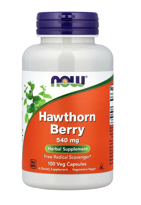 NOW Foods Hawthorn Berry 540 mg, 100 Veg Capsules bottle front label