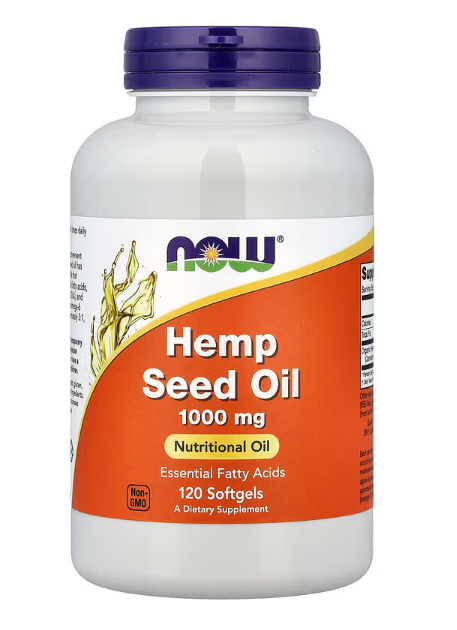 NOW Foods Hemp Seed Oil 1,000 mg softgels, nutritional oil with essential fatty acids, 120 softgels
