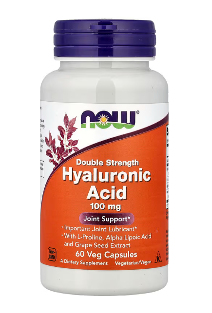NOW Foods Hyaluronic Acid 100 mg 60 veg capsules bottle front label