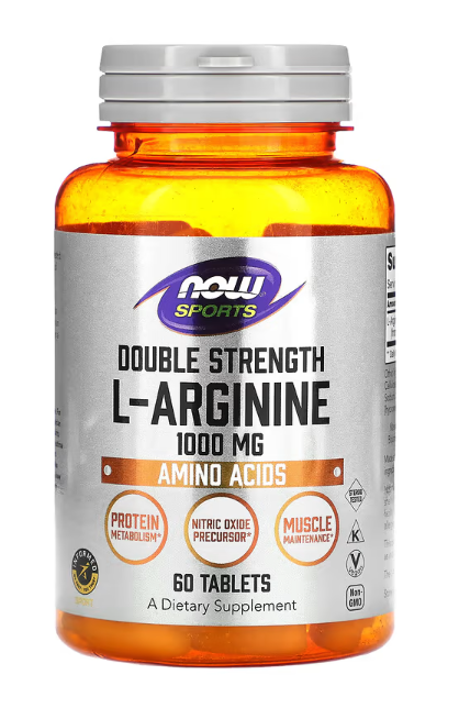NOW Foods Double Strength L-Arginine 1,000 mg 60 tablets front label amino acid supplement