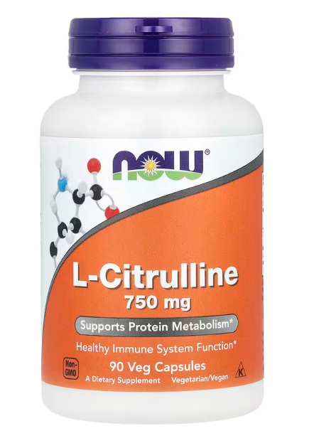NOW Foods L Citrulline 750 mg front bottle amino acid supplement 90 veg capsules