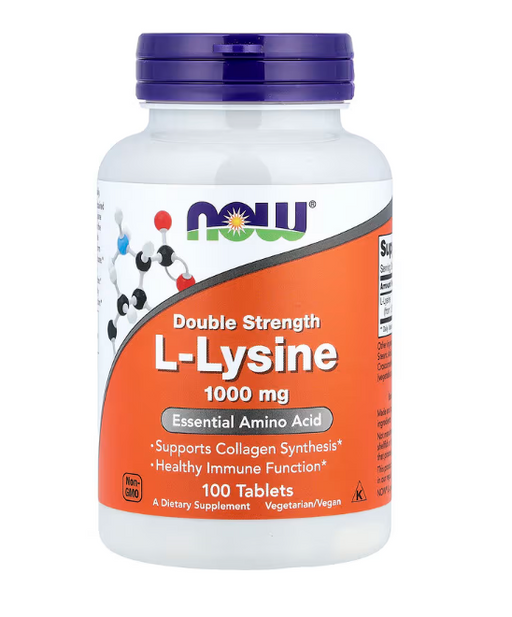 NOW Foods L-Lysine 1,000 mg 100 tablets bottle front label