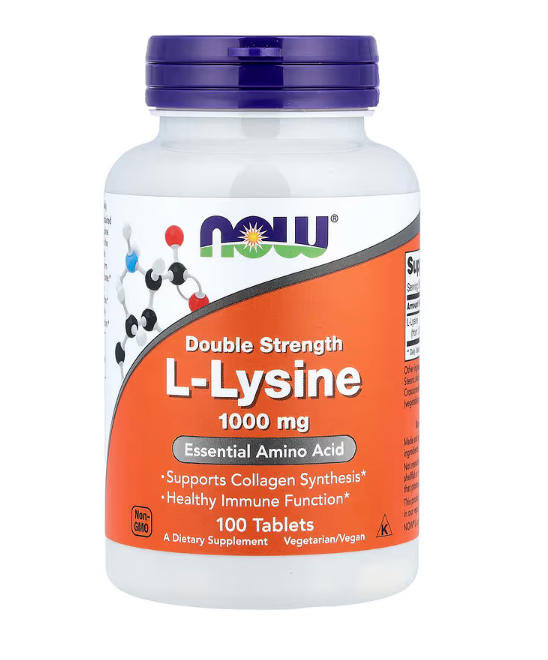 NOW Foods L-Lysine 1,000 mg 100 tablets bottle front label