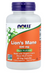 NOW Foods Lion’s Mane 500 mg 60 Veg Capsules bottle front label made with organic lion’s mane mushrooms