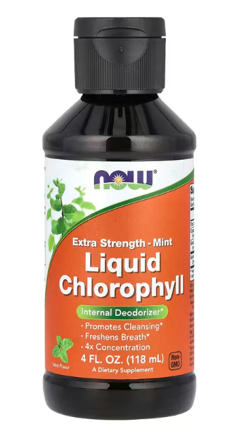 NOW Foods Liquid Chlorophyll Mint 4 fl oz bottle front label internal deodorizer and energy support supplement