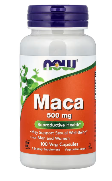 NOW Foods Maca 500 mg bottle front label herbal energy and vitality supplement