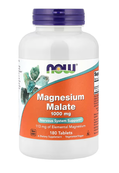 NOW Foods Magnesium Malate 1000 mg bottle dietary supplement for energy production and muscle support