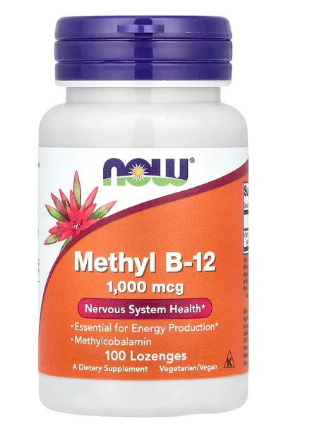NOW Foods Methyl B-12 Methylcobalamin 1,000 mcg vitamin B12 supplement bottle front label