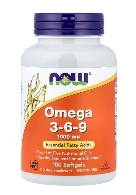 NOW Foods Omega 3-6-9 100 Softgels essential fatty acid supplement supporting heart and skin health