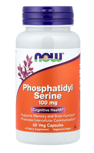 NOW Foods Phosphatidyl Serine 100 mg 60 Veg Capsules bottle front label cognitive and memory support supplement
