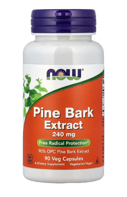NOW Foods Pine Bark Extract 240 mg antioxidant supplement bottle front label