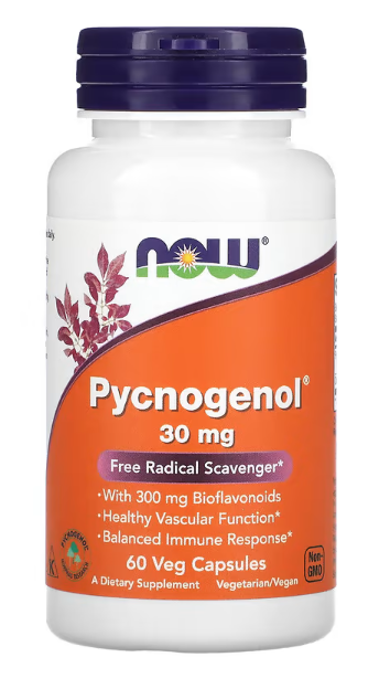 NOW Foods Pycnogenol With Bioflavonoids antioxidant supplement bottle 60 Veg Capsules