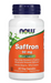 NOW Foods Saffron 50 mg 60 Veg Capsules bottle front label for mood support made from Crocus sativus whole stigma