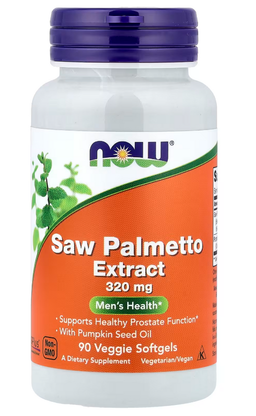NOW Supplements Saw Palmetto Extract 320 mg softgels bottle front label