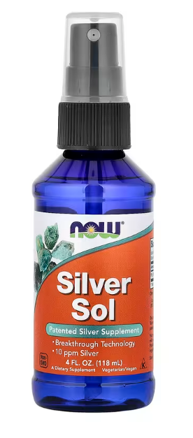 NOW Foods Silver Sol 10 PPM colloidal silver liquid bottle 4 fl oz