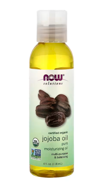 NOW Solutions Certified Organic Jojoba Oil 4 fl oz 100 percent pure moisturizing oil front label