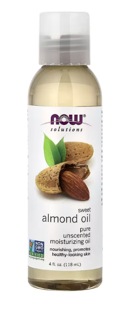 NOW Solutions Sweet Almond Oil bottle front label natural moisturizing oil for skin and hair 4OZ