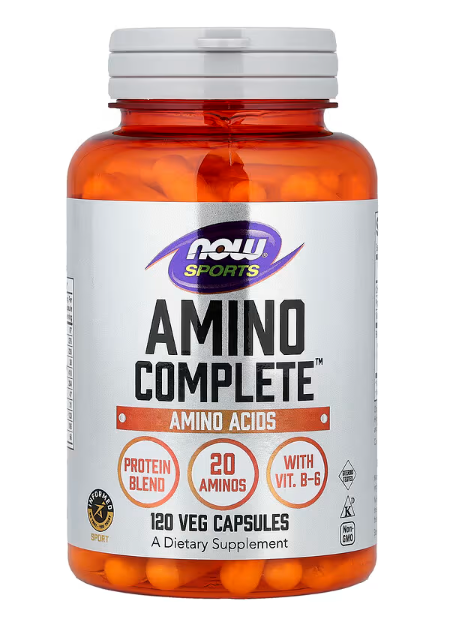 NOW Sports Amino Complete front bottle amino acid blend 120 veg capsules