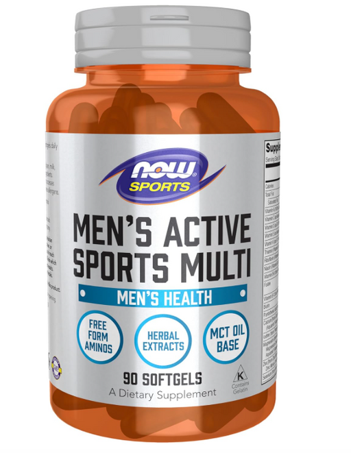 NOW Foods Sports Men's Active Sports Multi multivitamin bottle front label 90 Softgels