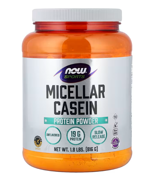 NOW Sports Micellar Casein Protein Powder unflavored slow digesting protein supplement 1.8 lb container