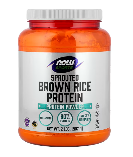 NOW Sports Sprouted Brown Rice Protein Powder plant based protein supplement container