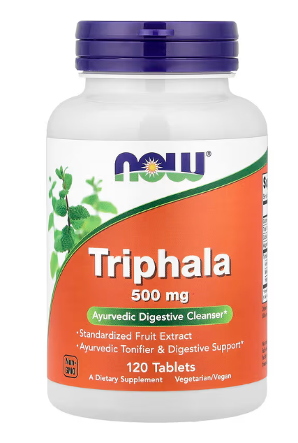 NOW Foods Triphala 500 mg 120 Tablets bottle front label for Ayurvedic digestive and intestinal support