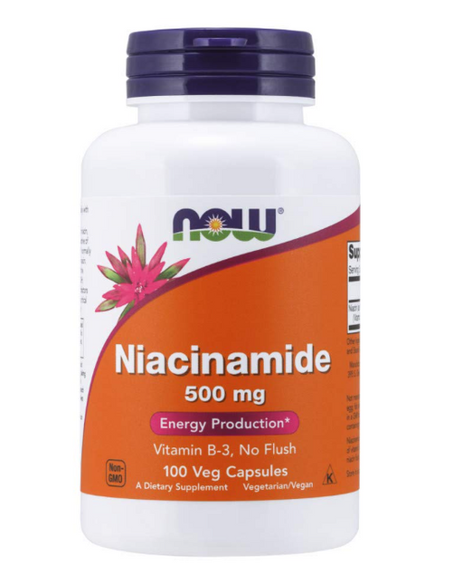 NOW Foods Niacinamide 500 mg veg capsules bottle front label