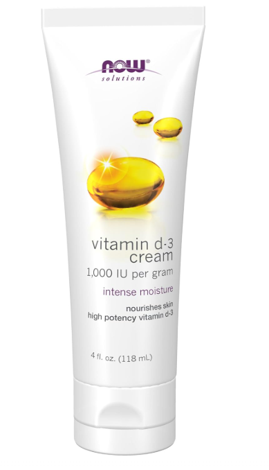 NOW Solutions Vitamin D-3 Cream bottle front label 4 fl oz