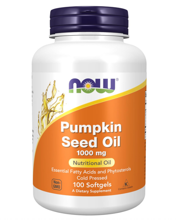 NOW Foods Pumpkin Seed Oil softgels bottle front label 100 Softgels 