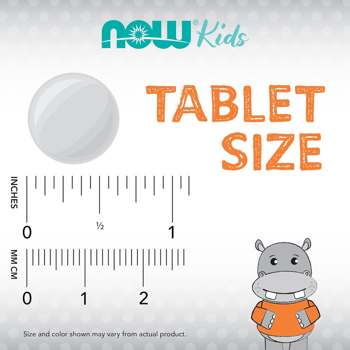 NOW Kids Berry Dophilus chewable tablet size comparison with ruler