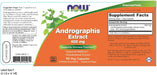 NOW Foods Andrographis Extract supplement facts and directions panel