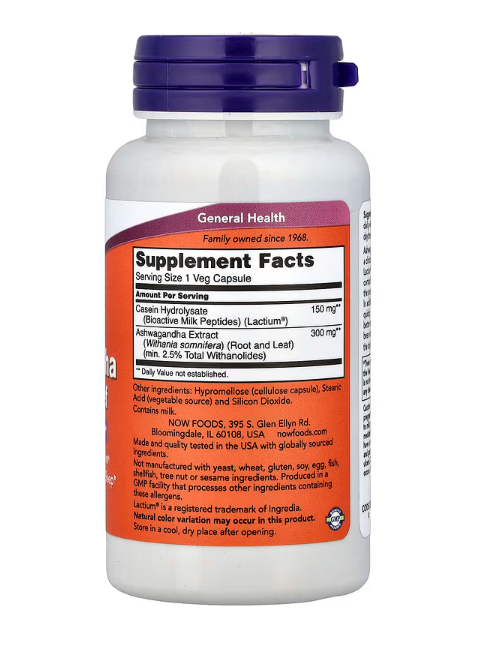 NOW Foods Ashwagandha Stress Relief supplement facts label herbal stress support formula