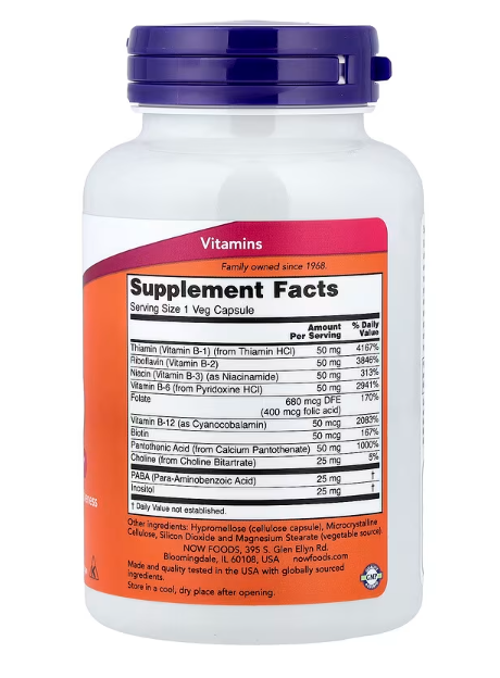 NOW Foods B 50 Complex supplement facts label vitamin B complex capsules