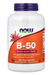 NOW Foods B 50 Complex front bottle vitamin B supplement 250 veg capsules