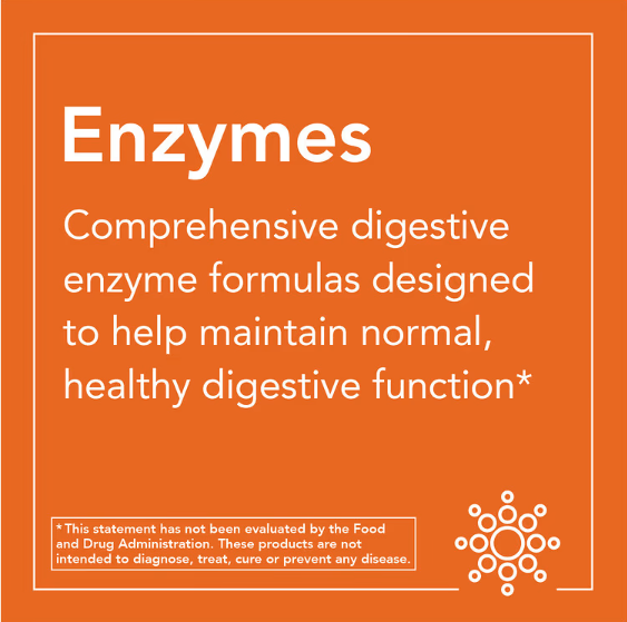 NOW Foods digestive enzymes graphic explaining support for healthy digestive function