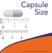 NOW Foods Black Cohosh 80 mg capsule size comparison chart showing capsule dimensions in inches and millimeters.